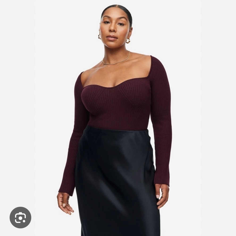 H&M Burgundy Ribbed Long Sleeve Top
